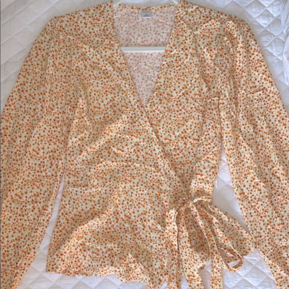 Floral Wrap-Tie Blouse